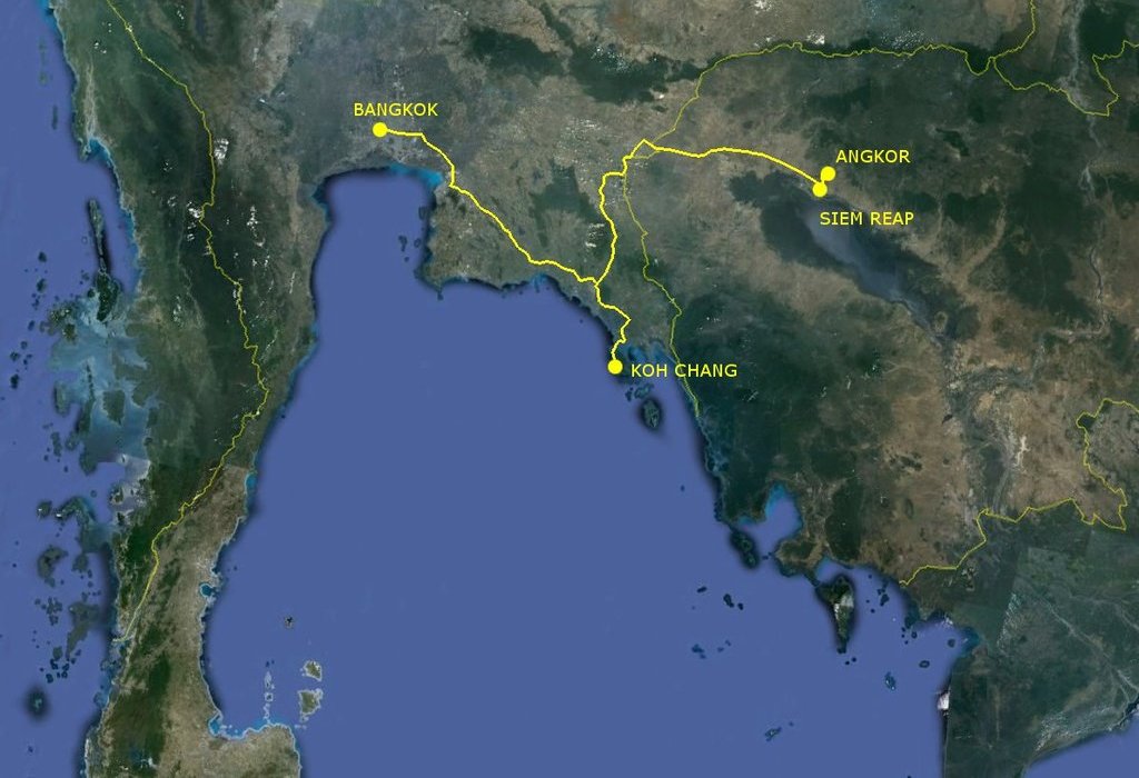 Mapa Kambodža a Thajsko